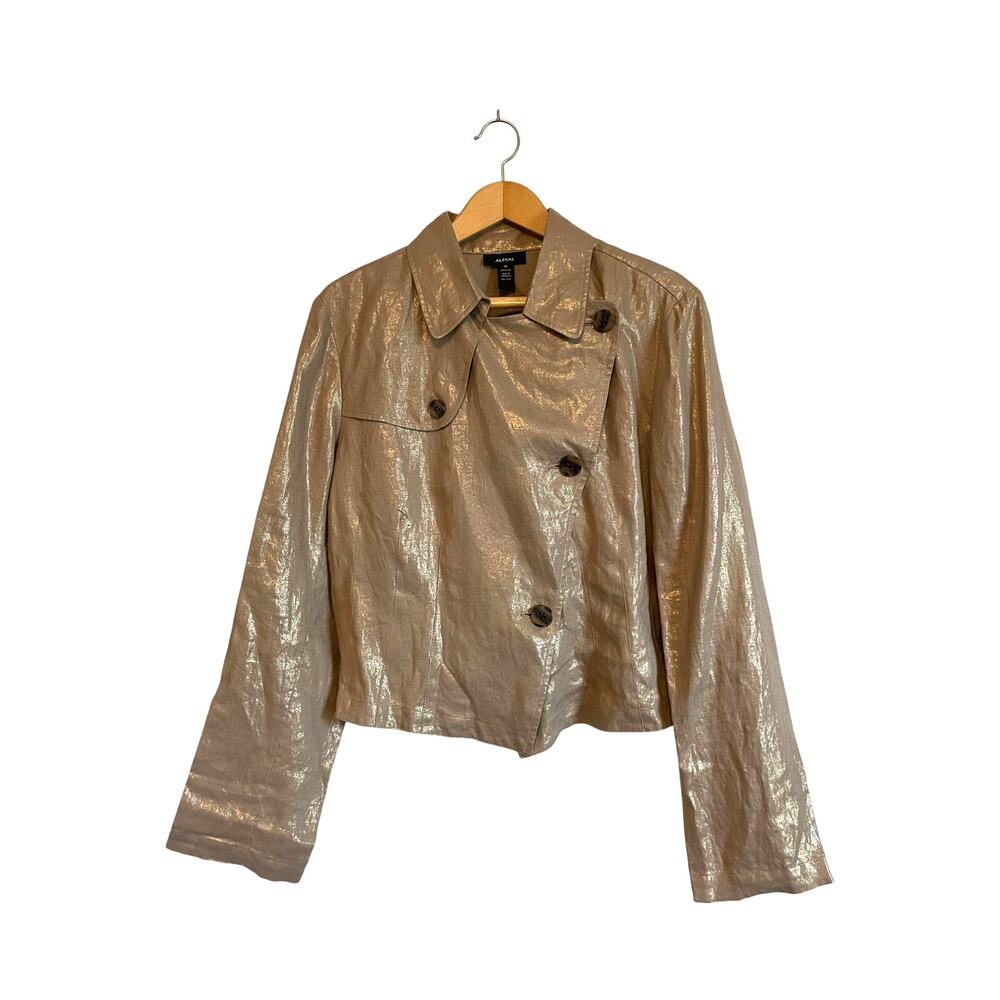 Alfani Cous Cous Gold Linen Jacket Lightweight Collar Buttons 16w Boho Chic